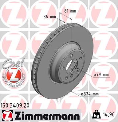 Zimmermann 150.3409.20 - Тормозной диск autospares.lv