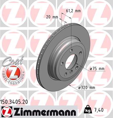 Zimmermann 150.3405.20 - Тормозной диск autospares.lv