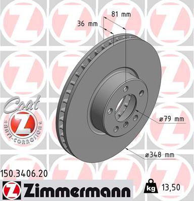 Zimmermann 150.3406.20 - Тормозной диск autospares.lv