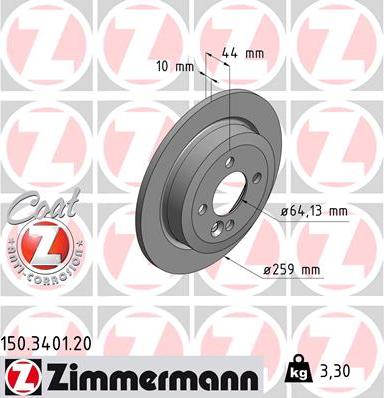 Zimmermann 150.3401.20 - Тормозной диск autospares.lv