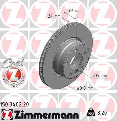 Zimmermann 150.3402.20 - Тормозной диск autospares.lv