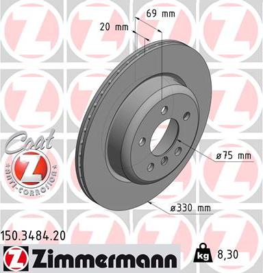 Zimmermann 150.3484.20 - Тормозной диск autospares.lv