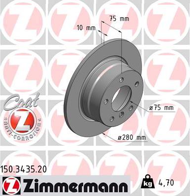 Zimmermann 150.3435.20 - Тормозной диск autospares.lv