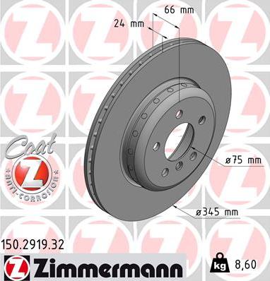 Zimmermann 150.2919.32 - Тормозной диск autospares.lv