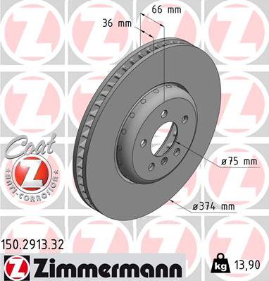 Zimmermann 150.2913.32 - Тормозной диск autospares.lv