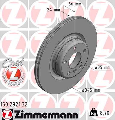 Zimmermann 150.2921.32 - Тормозной диск autospares.lv