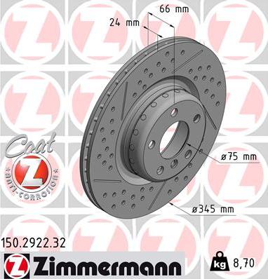 Zimmermann 150.2922.32 - Тормозной диск autospares.lv