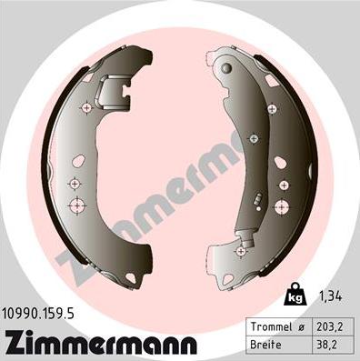 Zimmermann 10990.159.5 - Комплект тормозных колодок, барабанные autospares.lv