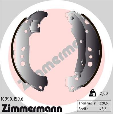 Zimmermann 10990.159.6 - Комплект тормозных колодок, барабанные autospares.lv