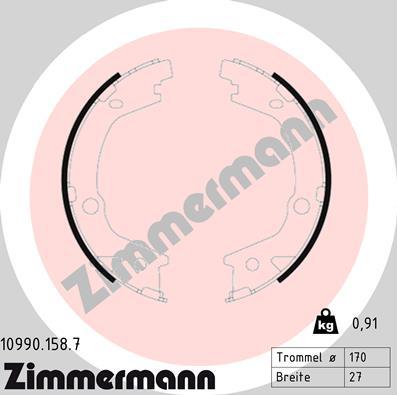 Zimmermann 10990.158.7 - Комплект тормозов, ручник, парковка autospares.lv