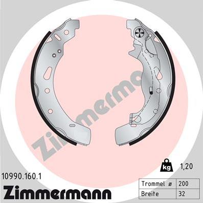 Zimmermann 10990.160.1 - Комплект тормозных колодок, барабанные autospares.lv