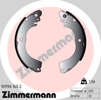 Zimmermann 10990.160.2 - Комплект тормозных колодок, барабанные autospares.lv