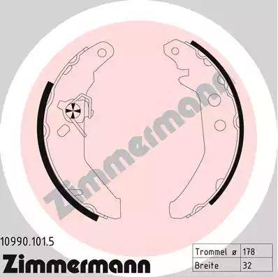 Zimmermann 10990.101.5 - Комплект тормозных колодок, барабанные autospares.lv