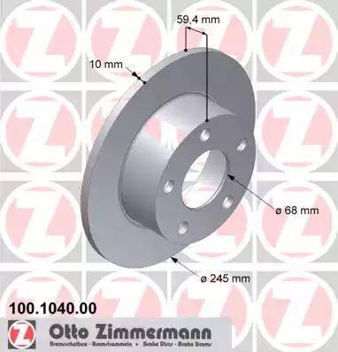 Zimmermann 100.1040.00 - Тормозной диск autospares.lv