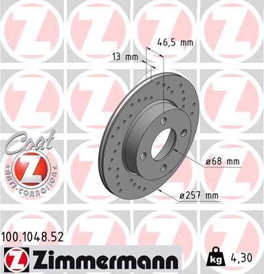 Zimmermann 100.1048.52 - Тормозной диск autospares.lv