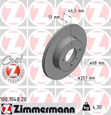 Zimmermann 100.1048.20 - Тормозной диск autospares.lv