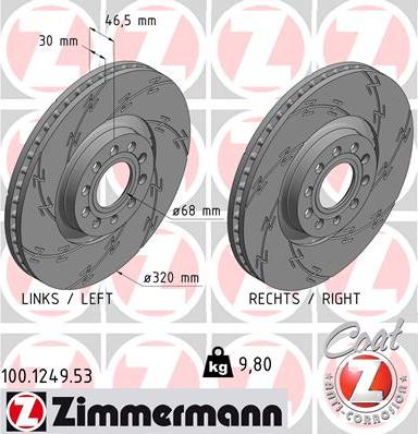 Zimmermann 100.1249.53 - Тормозной диск autospares.lv