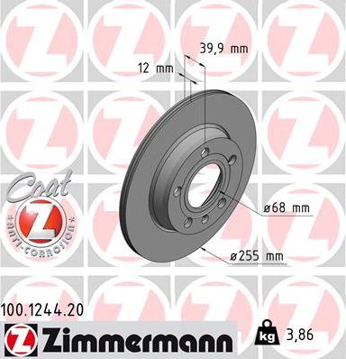 Zimmermann 100.1244.20 - Тормозной диск autospares.lv