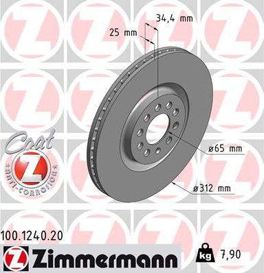 Zimmermann 100.1240.20 - Тормозной диск autospares.lv