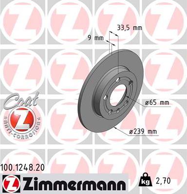 Zimmermann 100.1248.20 - Тормозной диск autospares.lv
