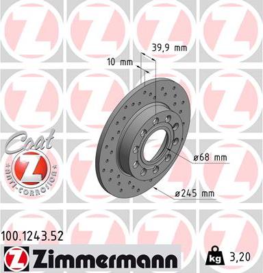 Zimmermann 100.1243.52 - Тормозной диск autospares.lv