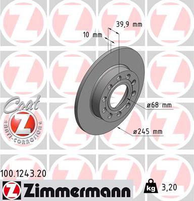 Zimmermann 100.1243.20 - Тормозной диск autospares.lv