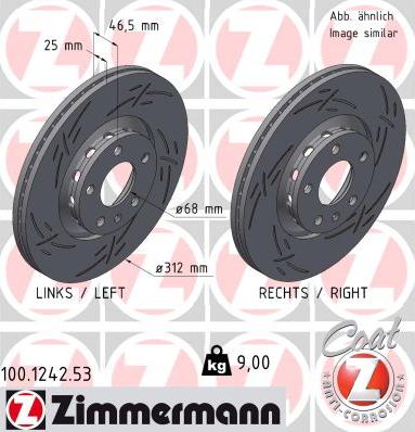 Zimmermann 100.1242.53 - Тормозной диск autospares.lv