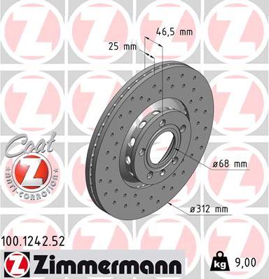 Zimmermann 100.1242.52 - Тормозной диск autospares.lv