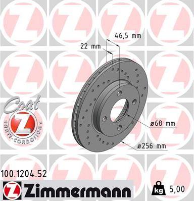 Zimmermann 100.1204.52 - Тормозной диск autospares.lv