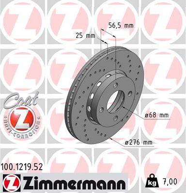 Zimmermann 100.1219.52 - Тормозной диск autospares.lv