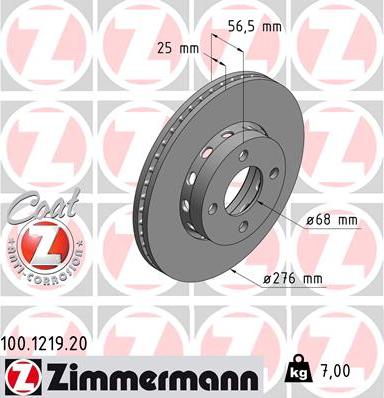 Zimmermann 100.1219.20 - Тормозной диск autospares.lv