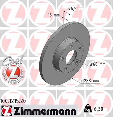 Zimmermann 100.1215.20 - Тормозной диск autospares.lv
