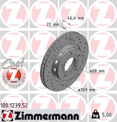 Zimmermann 100.1239.52 - Тормозной диск autospares.lv