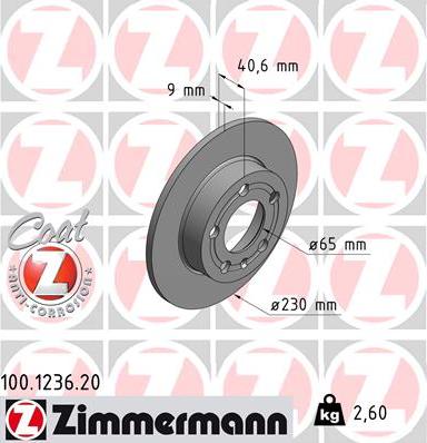 Zimmermann 100.1236.20 - Тормозной диск autospares.lv