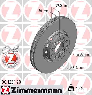 Zimmermann 100.1231.20 - Тормозной диск autospares.lv