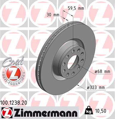 Zimmermann 100.1238.20 - Тормозной диск autospares.lv