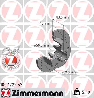 Zimmermann 100.1229.52 - Тормозной диск autospares.lv