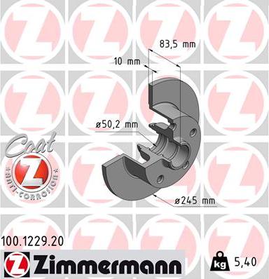 Zimmermann 100.1229.20 - Тормозной диск autospares.lv