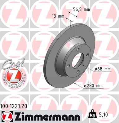 Zimmermann 100.1221.20 - Тормозной диск autospares.lv