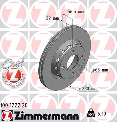 Zimmermann 100.1222.20 - Тормозной диск autospares.lv
