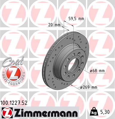 Zimmermann 100.1227.52 - Тормозной диск autospares.lv