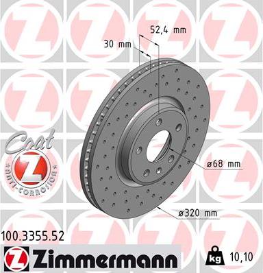 Zimmermann 100.3355.52 - Тормозной диск autospares.lv