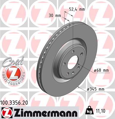 Zimmermann 100.3356.20 - Тормозной диск autospares.lv