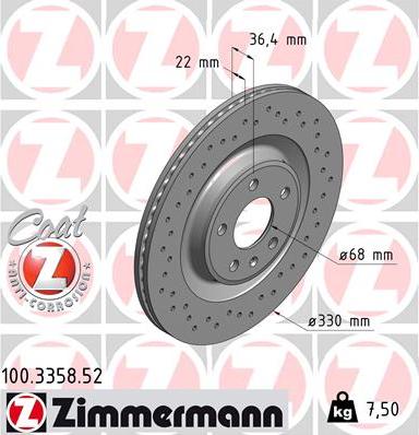 Zimmermann 100.3358.52 - Тормозной диск autospares.lv