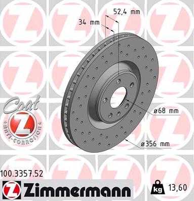 Zimmermann 100.3357.52 - Тормозной диск autospares.lv