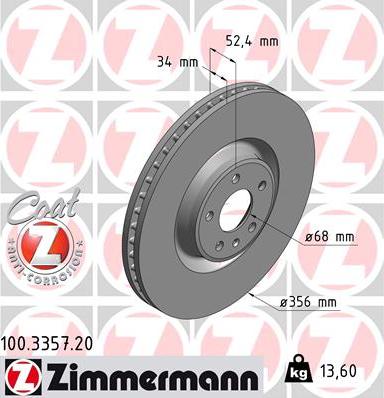 Zimmermann 100.3357.20 - Тормозной диск autospares.lv