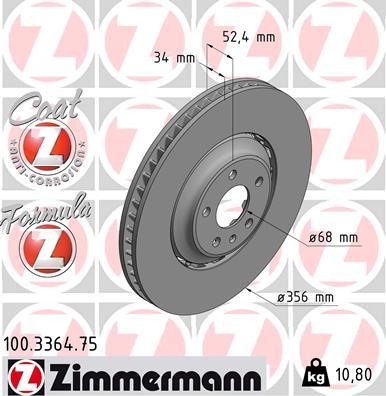 Zimmermann 100.3364.75 - Тормозной диск autospares.lv