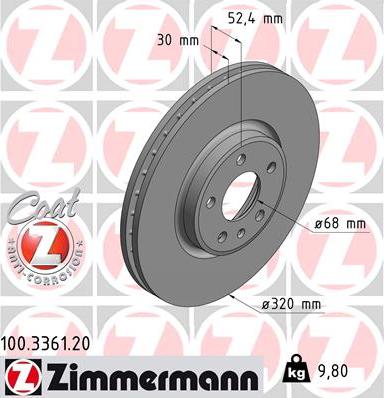 Zimmermann 100.3361.20 - Тормозной диск autospares.lv