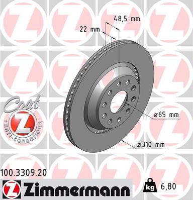 Zimmermann 100.3309.20 - Тормозной диск autospares.lv