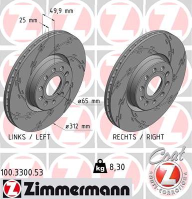 Zimmermann 100.3300.53 - Тормозной диск autospares.lv